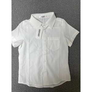 Coofandy Short Sleeve Button Shirt Boys kids size 110 5 white linen blend‎